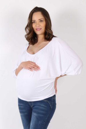 Bellyssimo Stretchy Batwing Top Maternity Top White Front