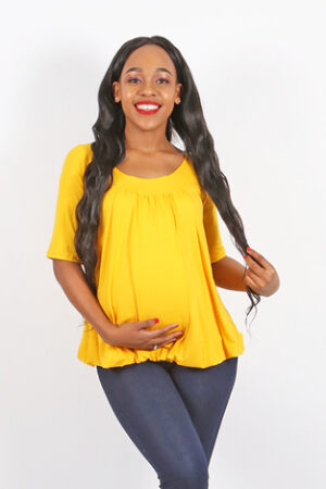 Annabella Top | Maternity Top | Mustard | Full Length Front Angled View | Maternity Wear South Africa