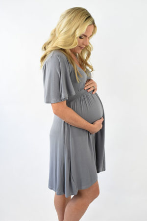 Kimora Dress | Maternity Dress | Full Length Grey Side Angled View | Maternity Wear South Africa