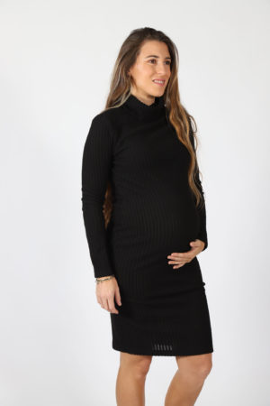 Exact Ribbed Polo Dress | Maternity Dress | Full Length Black Front Angled View | Maternity Wear South Africa