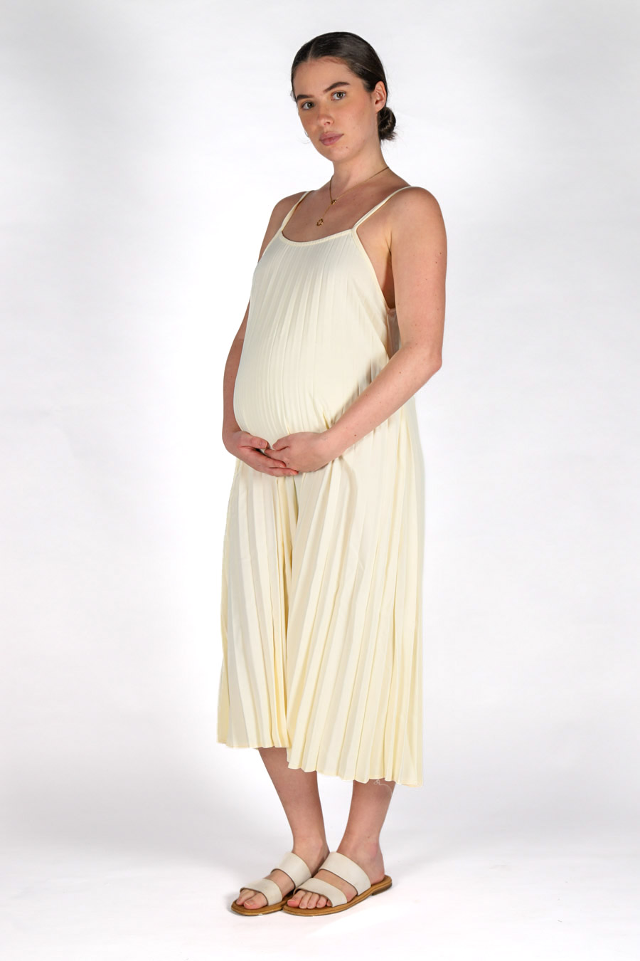 open lace back dress Ripe Maternity Knife Pleat Round Neck Dress